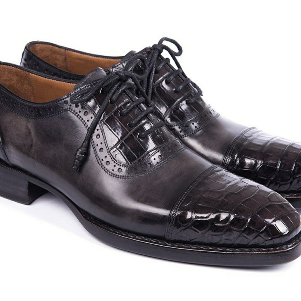 Paul Parkman Black Genuine Crocodile & Gray Calfsk
